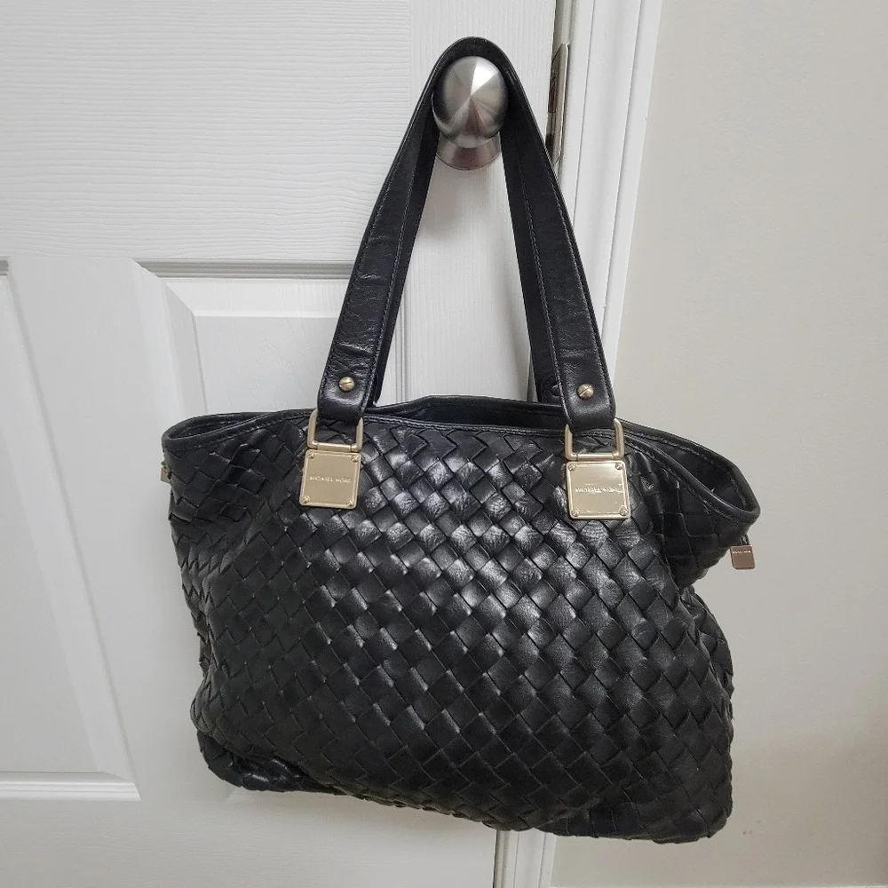 Michael Kors Newbury Woven Leather Shoulder Bag.